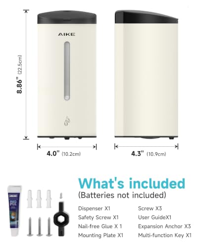 AIKE Classic Automatic Soap Dispenser,25oz for Bathroom,Mattewhite AK1205E | 5-Level Adjustable and Savety Key for Bathroom(4*AA Batteries Not Included),No-drill,Screw Wall mount Design for Space-Saving - color: Mattewhite Stainless Steel