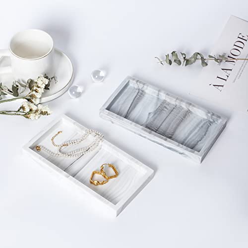 Small Bathroom Vanity Silicone Tray for Counter, Rectangle Dish Soap and Sponge Holder for Kitchen Sink, Perfume Organizer for Dresser, Marble Grey | Small, Thickened Silicone, Easy to Clean, Waterproof, Non-Slip, for Countertop, Kitchen, Bedroom, Dresser