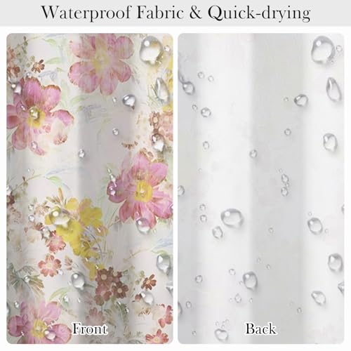Vintage Floral Shower Curtain with Hooks - Pastel Botanical Flower Design Curtain for Bathroom Decor, Waterproof Fabric Bath Curtain for Rustic Farmhouse Style Home Apartment, 71x74 Inch - color: Floral-a