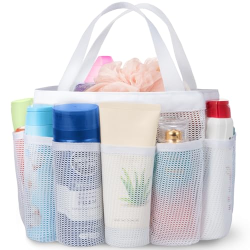 Lifewit Mesh Shower Caddy Portable for College Dorm Room Essentials with 7 Pockets, Freestanding Hanging Organizer Basket, Quick Dry Tote Bag for Camping, Bathroom, Beach, Travel, 1 Pack, White - color: White, size: L(8.7"L x 8.7"W x 9.8"H)