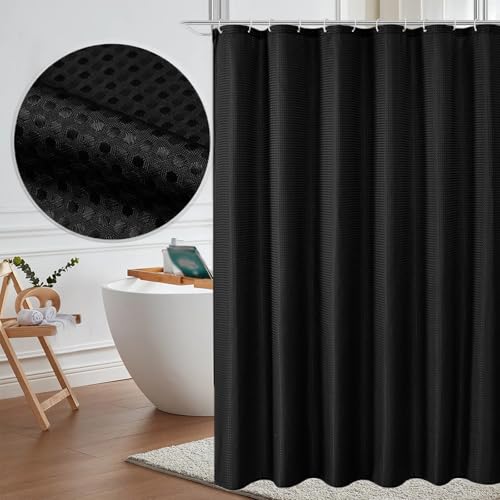 20PC Black Modern Bathroom Accessories Set with Shower Curtain, Toothbrush Holders, Soap Dispenser, Vanity Tray, Cotton Swab Jars, Bathroom Decor Organizer - color: Black+shower Curtain