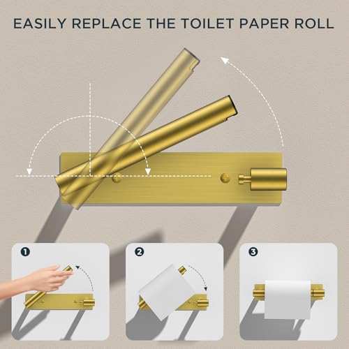 FORIOUS Toilet Paper Holder, Adhesive or Screw Wall Mount Pivoting Tissue Roll Holder, Stainless Steel Self Adhesive Toilet Paper Roll Holder no Drilling (Brushed Gold, Square) - color: Brushed Gold