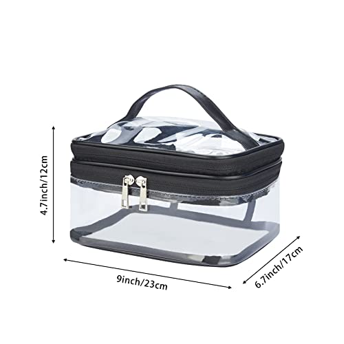 Double Layer Clear Cosmetic Bag Makeup Bag, Waterproof Travel Toiletry Bag, Transparent PVC Hair & Nail Accessories Pouch Beach Bag Organizer (Black) - color: Black