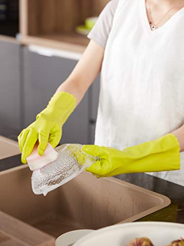 LANON 3 Pairs wahoo Skin-Friendly Cleaning Gloves, Dishwashing Kitchen Gloves with Cotton Flocked Liner, Reusable, Non-Slip, Bud Tender, Large - color: Bud Tender, size: Large (Pack of 3)