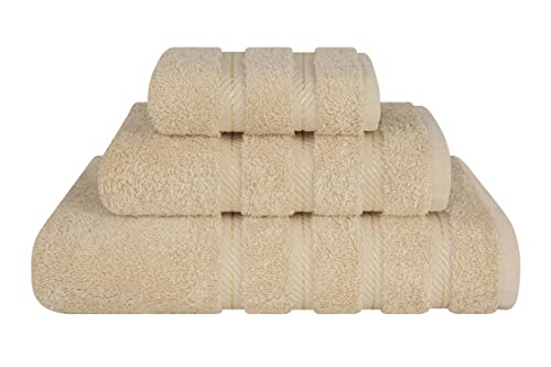 American Soft Linen 100% Cotton Luxury Turkish Towels, 3 Piece Towel Set | Soft Absorbent Quick Dry OEKO Tex Standard 100 Certificated Durable Machine Washable Breathable Premium Hotel Quality - color: Beige, size: 3PC (BT + HT + WC)