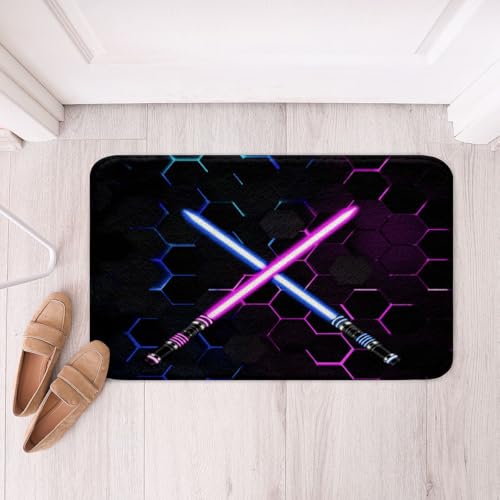 Castle Fairy 3D Purple Blue Light Up Sword Non Slip Bath Mat Kids Boys Honeycomb Bathroom Rug Girls Men Abstract Hexagon Shaggy Absorbent Floor Mat Modern Cool Black Bath Indoor Doormat Decor,16"x24" - color: Lightsaber 02, size: 16" x 24"