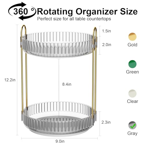 GTI 360°Rotating Makeup Organizer, 2 Tier Bathroom Counter Organizer,Large Capacity Perfume Cosmetics Skincare Vanity Organizers, Dresser Spinning Countertop Organizer and Storage for Women (Grey) - color: Gray