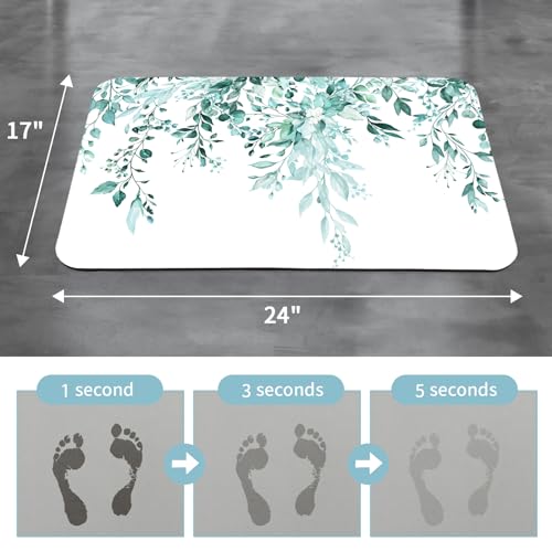 Gibelle Eucalyptus Leaves Bath Mat Rug Set 2 Piece, Super Absorbent Quick Dry Bathroom Rug Set, Non Slip Rubber Backed Bathroom Floor Mat for Tub Shower Sink (17"x24"+20"x32", Teal) - color: A006, size: 17" x 24" + 20" x 32"