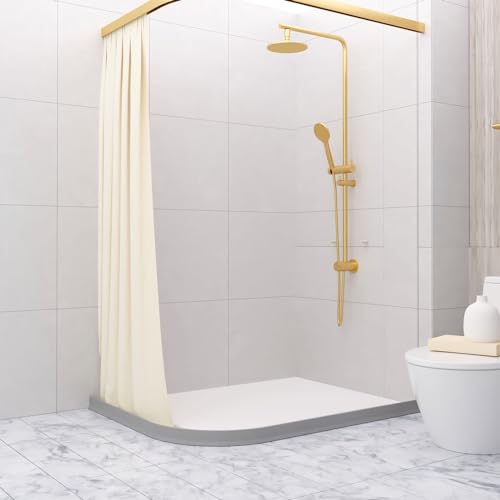 Raycity 3" High Shower Threshold Water Dam 67 IN Collapsible Shower Water Splash Guard for Curbless Shower Threshold Barrier Water Stopper for Wet and Dry Separation Bathroom and Kitchen (Grey) - color: Gray, style: 67 inch