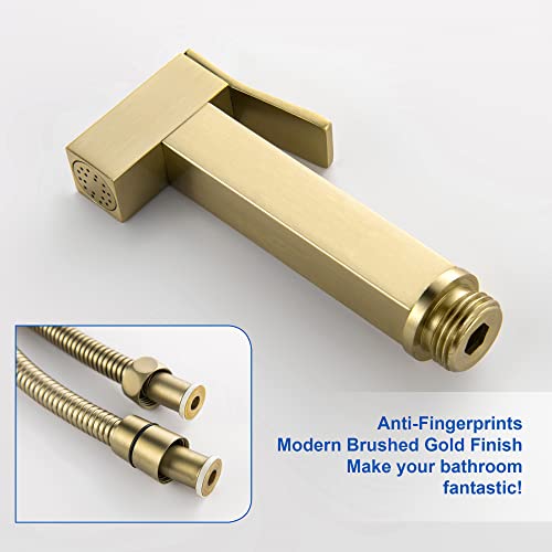 SHAMANDA Warm Water Bidet Sprayer for Toilet with Hot and Cold Brass Rough-in Valve, Stainless Steel Handheld Bidet Attachment Set for Feminine, Pets and Baby Diaper Wash, Brushed Gold, BDS08-3 - color: Brushed Gold, style: Hot & Cold Water Modes-Square