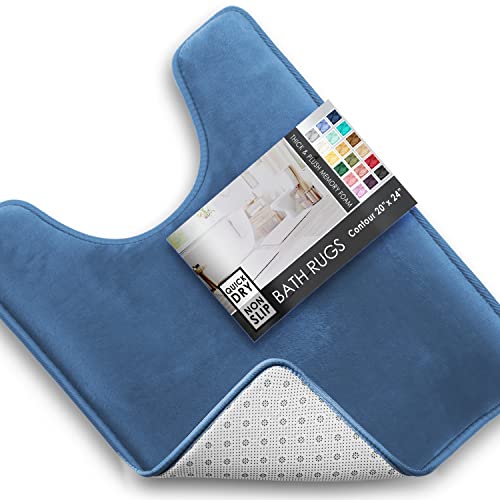 Clara Clark Bathroom Rugs, Velvet Memory Foam Bath Mat, Non-Slip, Machine Washable Bath Rugs - Dries Quickly, Ultra Soft Plush Bath Mats for Bathroom, 20 x 24, Calm Blue - color: Calm Blue, style: Contour