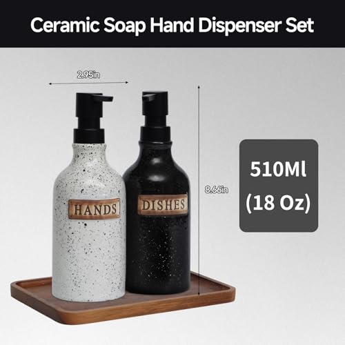 Hand and Dish Dispenser for Kitchen Sink, Ceramic Soap Dispenser Bathroom Countertop, 18 OZ Vintage Handwash Liquid Pump Dispenser for Bathroom Farmhouse Vintage Kitchen Decor - size: 18 OZ
