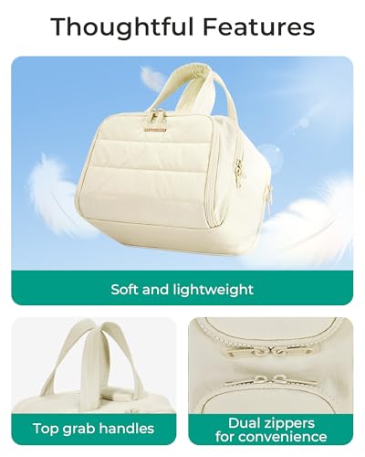 BAGSMART Travel Toiletry Bag, Crush Toiletry Bag for Women, Wide-open Puffy Toiletry Bags for Traveling, Large Travel Cosmetic Makeup Bag Organizer for Accessories,Toiletrie, Beige - color: d-Beige