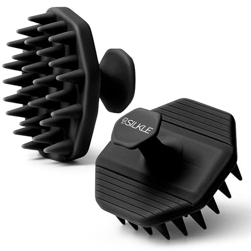 SILKLE Scalp Massager Shampoo Brush – Silicone Scalp Scrubber for Hair Growth & Dandruff Removal, One-Piece, Non-Slip Handle, Soft Bristles, Wet/Dry Shower Scalp Exfoliator for All Hair Types – Black - color: Black