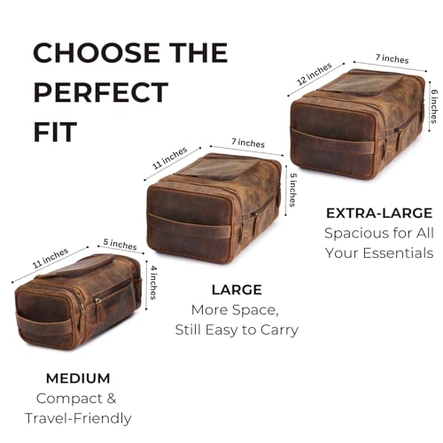 NomadCraftsCo. Medium Sized Hanging Leather Toiletry Bag for Men Women - Premium Men's Travel Bag, Dopp Kit, Leather Pouch, Mens Toiletry Bag for Travel - size: Medium