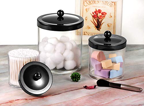 SheeChung 3-Pack Plastic Apothecary Jars with Black Metal Lids - Large 50oz, 25oz & 15oz Clear Acrylic Storage Set - Shatterproof Bathroom & Laundry Room Organizer - Modern Farmhouse Decor - color: Black, size: 50 oz & 25 oz & 15 oz