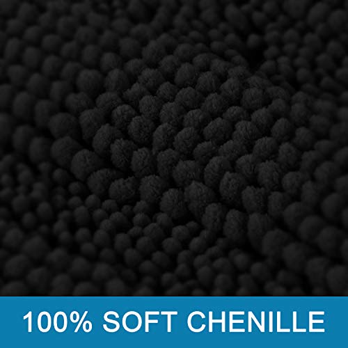 H.VERSAILTEX Bath Rugs for Bathroom Non Slip Bath Mats Extra Thick Chenille Striped Rug 20" x 32" Absorbent Non Skid Fluffy Soft Shaggy Washable Dry Fast Plush Mat for Indoor, Bath Room, Tub - Black - color: Black, size: 20" x 32"