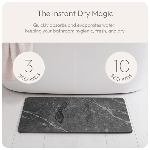 Stone Bath Mats for Bathroom - Diatomaceous Earth Bath Mat, Quick-Dry Bath Stone Mat & Large/Small Stone Shower Mat, Anti-Slip 100% Natural Stone Bathmat, 2 Stone Mats (Black Marble) - color: Black Marble