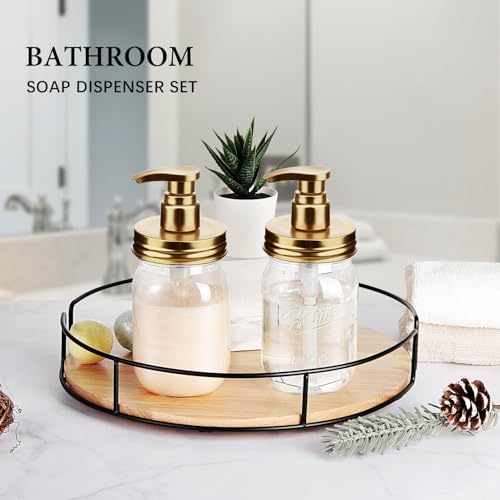 Amolliar Plastic Mason Jar Soap Dispenser with Pump Lid,16OZ Refillable BPA-Free Hand Soap Dispenser Set with Cute Lables - for Kitchen/Bathroom, Liquid Soap, Dish Soap, Lotion (2 Pack, Gold) - color: Gold