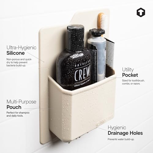 TOOLETRIES The James Organizer, Shower Storage Holder - Sand | Silicone shower storage with a reusable strong grip for toiletries and everyday bathroom essentials. - color: Sand