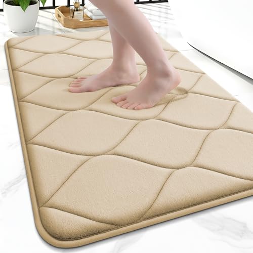 Smiry Memory Foam Bath Mat 24"x16", Ultra Soft Non-Slip Bathroom Rug, Plush Water Absorbent Quick Dry and Machine Washable Floor Mat for Shower, Tub & Home Decor, Beige - color: Beige, size: 24"x16"