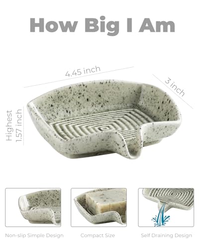 Self Draining Soap Dish, Ceramic Drain Soap Holder Waterfall Design Soap Saver for Shower, Bathroom, Sink, Kitchen and Countertop, Keeps Dry, Speckled Glaze - color: Speckled Glaze, size: Rectangular