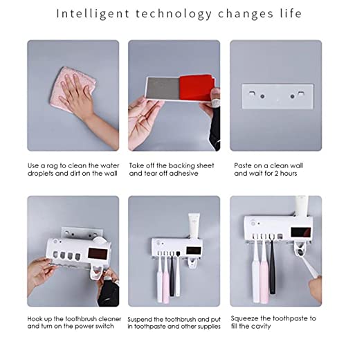 Tube Squeezing Aids， Automatic Toothpaste Dispenser Wall Mount Dust-Proof Toothbrush Holder Wall Mount Storage Rack Bathroom Accessories Set Squeezer (Color : White)
