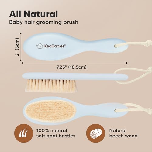 Wooden Baby Hair Brush for Toddler, Infant Cradle Cap (Frost, Regular) | Soft Goat Bristles Brush for Newborn Girl, Boy Hair, Scalp, Styling, Gentle Grooming, Baby Comb, Baby Bath Essentials - color: Frost, size: Oval, Regular 7"