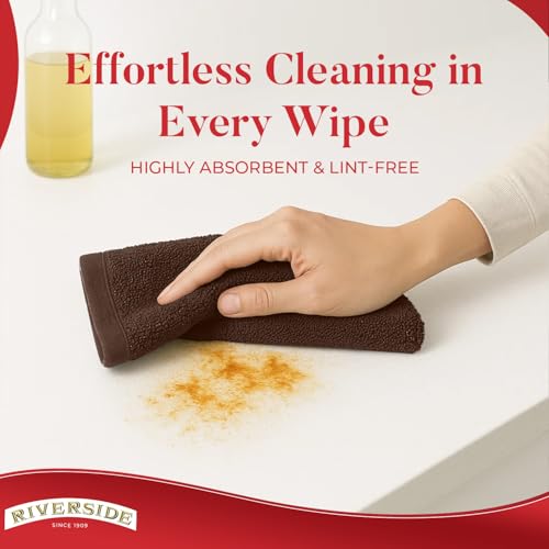 RIVERSIDE Bar Mop Towels Pack of 12, 16x19 Inches, 100% Ring Spun Cotton Terry Cloth Kitchen Towel, Highly Absorbent & Reusable Multipurpose Cleaning Rags for Bathroom, Hotel, Restaurant, Brown - color: Brown, size: Bar Mop (PK 12)