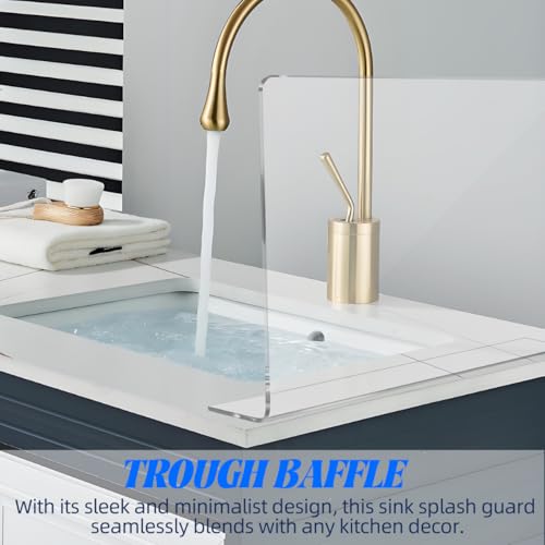 Cabilock Kitchen Sink Splash Guard 15.75X8.27 Inch Clear Acrylic Water Barrier for Bathroom and Kitchen Countertop Splash Prevention