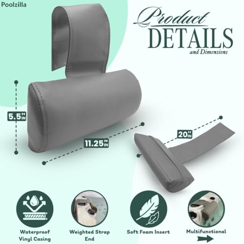 Poolzilla Universal Grey Spa Pillow, (1 Pack) Made of Soft Foam for Outdoor Hot Tubs and Chaise lounges - Adjustable Headrest and Weighted that Fits Any Spa - size: 1 Pack, style: Grey
