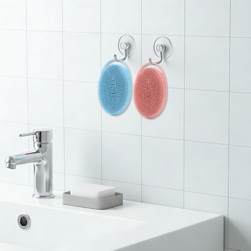 Silicone Body Scrubber 2 Pcs Silicone Loofah Exfoliating Body Scrubber for Men Women Soft Silicones Shower Scrubbers Double Sided Silicones Bath Bodys Brush for All Skin Lather Well, Blue and Pink - size: blue+pink