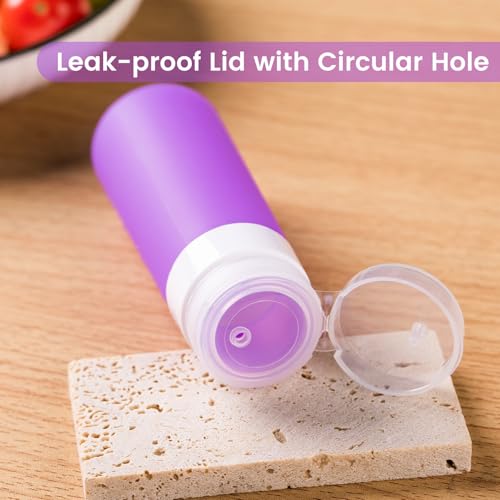 MICEBAY Condiment Squeeze Bottles for Sauces, 3-oz Mini Silicone Salad Dressing Container to Go with Snack Storage Bag, Leakproof Sauce Bottles for Lunch Box, 4 Pack, Purple - color: Purple, size: 3 OZ