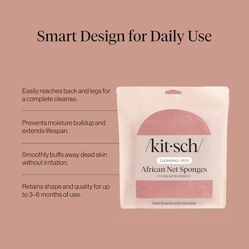 Kitsch African Net Sponge – Exfoliating Body Scrubber for Cleansing & Gentle Daily Exfoliation – Stretchable Bath Sponge for Hard-to-Reach Areas, Long-Lasting Shower Essential - Berry Pink, 3 Pcs - color: Berry Pink