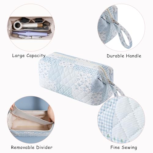 Large Quilted Hair Tools Travel Bag,Hair Styling Accessories Storage Case for Hair Dryer,Curling Iron,Flat Irons,Straightener and Attachments,Portable Organizer with Removable Dividers(18Blue Check) - color: 18Blue Check