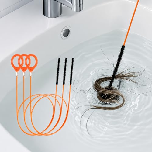 3pcs Extra Long 32.09 Inch Stainless Steel Drain Clog Remover Hook with Nylon Coating - Hair Removal Tool for Bathroom Sinks, Bathtubs, Shower Drains, Floor & Kitchen Drains