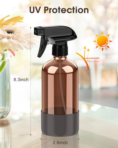 Bontip Glass Spray Bottle with Silicone Sleeve Protection, Amber Glass Spray Bottle Set for Window Cleaner Aromatherapy Facial Hydration Watering Flowers Hair Care 2 Pack/16 oz (Black & Grey, 16 oz) - color: Black & Grey, size: 16 Ounces