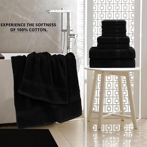 GOLD TEXTILES Premium Bath Towels Set (Pack of 4,27 x 54) 100% Ring-Spun Cotton Bathroom Towels for Hotel, Spa, Soft and Absorbent (27 x 54, Black - 4 Pcs) - color: Black, size: 4 Pack 27x54