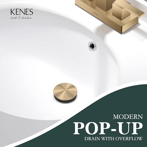 KENES Champagne Bronze Bathroom Sink Drain with Overflow, Pop Up Bathroom Sink Drain Assembly Anti Clog Pop Up Drain Stopper Lavatory Bathroom Vanity Sink Drain - color: Champagne Bronze, size: Big Pop up Cap (With Overflow)