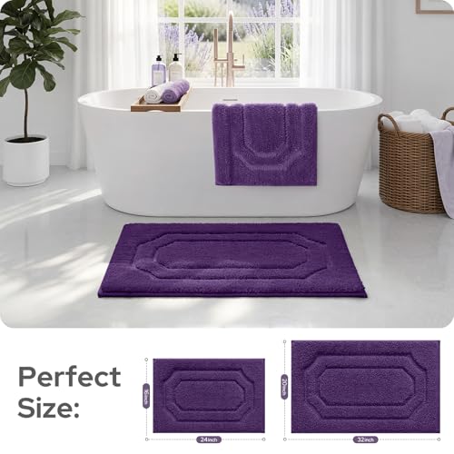 HOMEIDEAS Bathroom Rugs Sets 2 Piece, Extra Soft and Absorbent Microfiber Plush Bath Mat with Non Slip Backing(Purple) - color: Purple