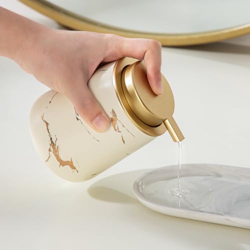 Enra Ceramic Gold Soap Dispenser, 12 oz Modern Liquid Hand Soap Dispenser for Bathroom Kitchen with Easy-to-Press(Gold Liquid Type-Beige) - color: Gold Liquid Type-beige