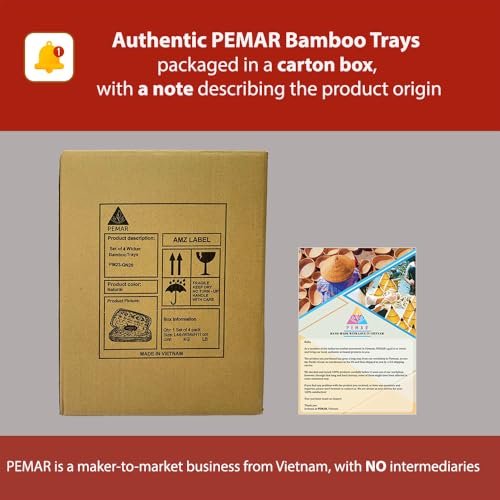 PEMAR Extra Large Bamboo Serving Trays with Handles, Set of 2 Measuring 19.3" x 13.8" Large Woven Dinner Tray, Rustic Wicker Rattan Tray Style for Eating, Bed Breakfast, Couch TV Lap Tray - size: 19.3" x 13.8" x 2"