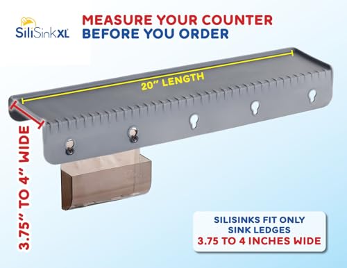 SiliProducts SiliSink XL Silicone Edge Guard for Kitchen Sink - Fits 3.75” - 4” Wide - The Original Silicone Sink Edge Protector with Sponge Caddy - Splash Guard, 20” Gray - color: Gray, size: 4in x 20in