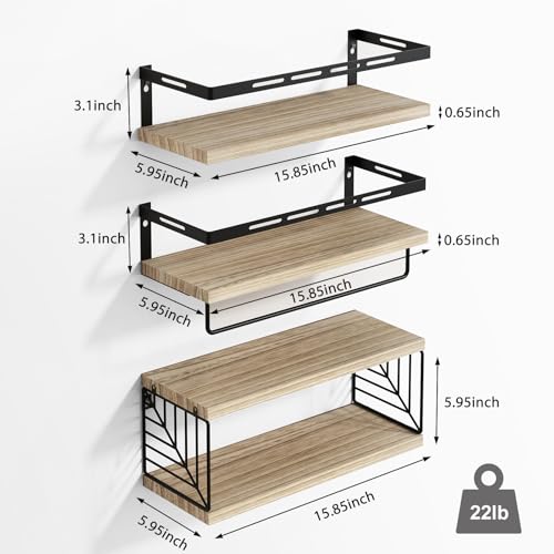Fixwal Bathroom Shelves Over Toilet, Floating Shelves Wall Mounted with Metal Frame and Towel Bar for Bathroom, Kitchen, Bedroom, Living Room (3 Plus 1 Rustic Brown) - color: 1-rustic Brown