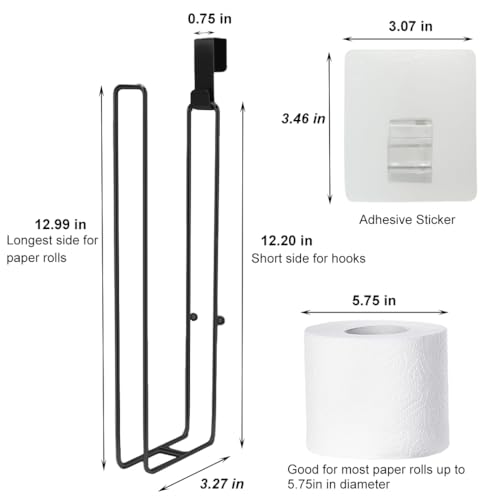 Black Toilet Paper Holder with Storage Extra 3 Roll Tissue, Over The Tank Toilet Paper Roll Holder Wall Mount, Matte Black Camper Accessories Tissue Holder, Small Bathroom Essential for New Home, 1Pcs - color: Black, 1pcs, 12.99in
