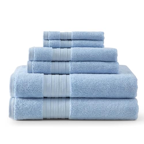 Martha Stewart - Bath Towels, Soft & Absorbent 100% Cotton Towels, Plush 700 GSM, 6-Piece Bathroom Towel Set with Textured Dobby Weave (Skyland Manor Blue) - color: Skyland Manor Blue
