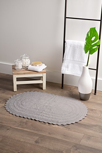 DII Crochet Collection Reversible Bath Mat, Small Oval, 17x24, Gray - color: Grey, size: 1'5" x 2' (Oval)