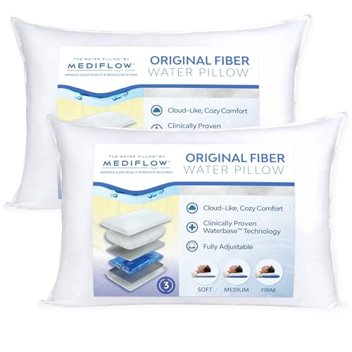 Mediflow Fiber Water Pillow - Adjustable for Neck Pain Relief, Pillow for Side, Back, and Stomach Sleepers, The Original Inventor of The Water Pillow, Clinically Proven Bed Pillow (2 Packs) - size: Twin Pack