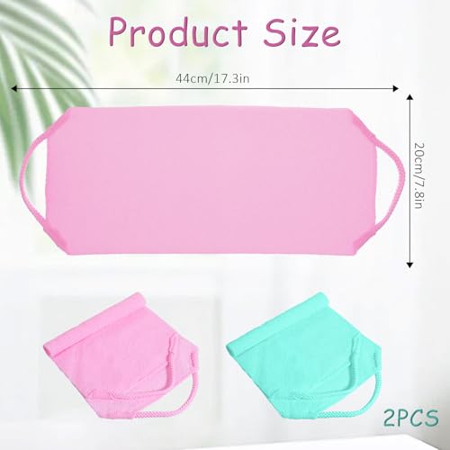 2 Pcs Exfoliating Back Scrubber with Handles,Nylon Back Scrubber Back Wash Cloth Exfoliating Shower Towel Stretchable Back Washer for Shower for Women Men Back Cleans Skin Massages(Pink,Green) - color: Blue,purple