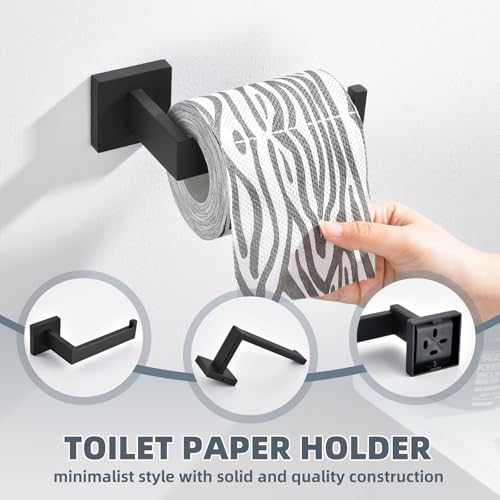 Bathroom Hardware Set Matte Black, Angle Simple Stainless Steel Bath Accessory Kit, 4 Pieces - Towel Hook, Toilet Paper Holder, Towel Holder and Towel Bar - color: Matte Black